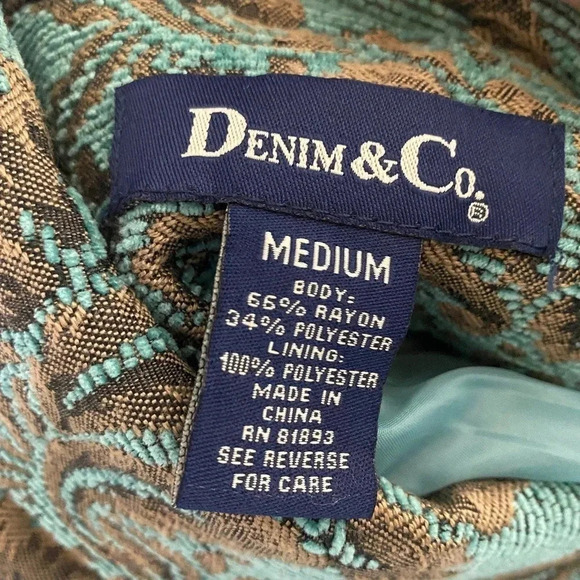 Denim & Co. M teal & brown tapestry4 button blazer coat - Picture 5 of 5